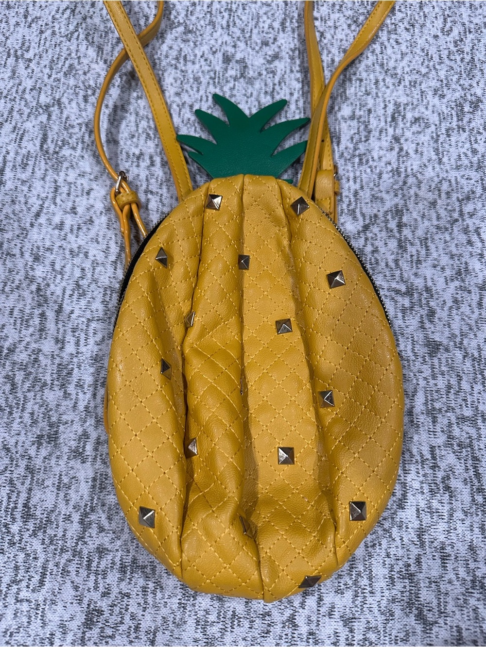 Betsy Johnson Yellow Pineapple Crossbody/Backpack Bag with Stud Details. GUC